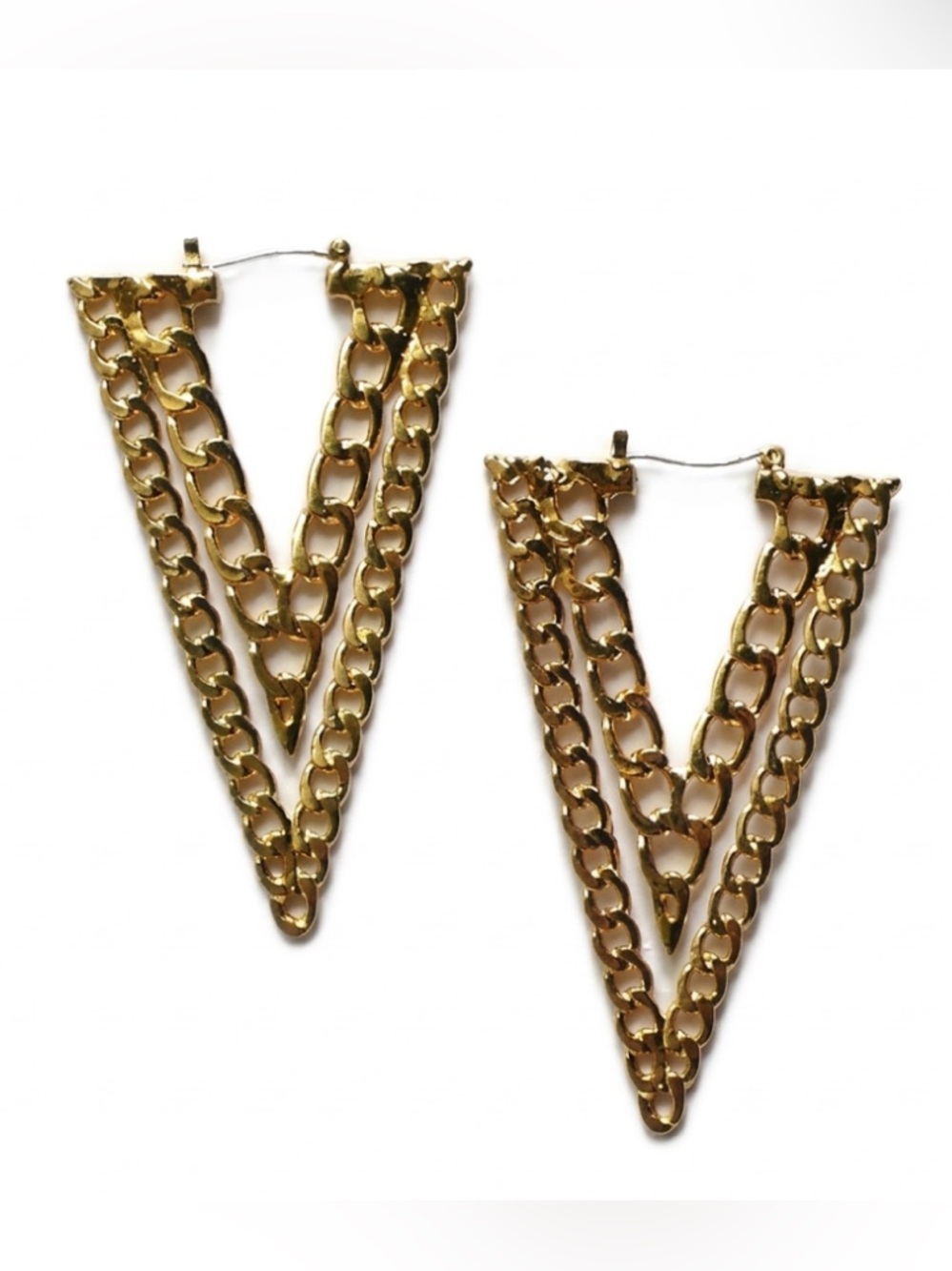 Double V Triangle Link Chain Earring